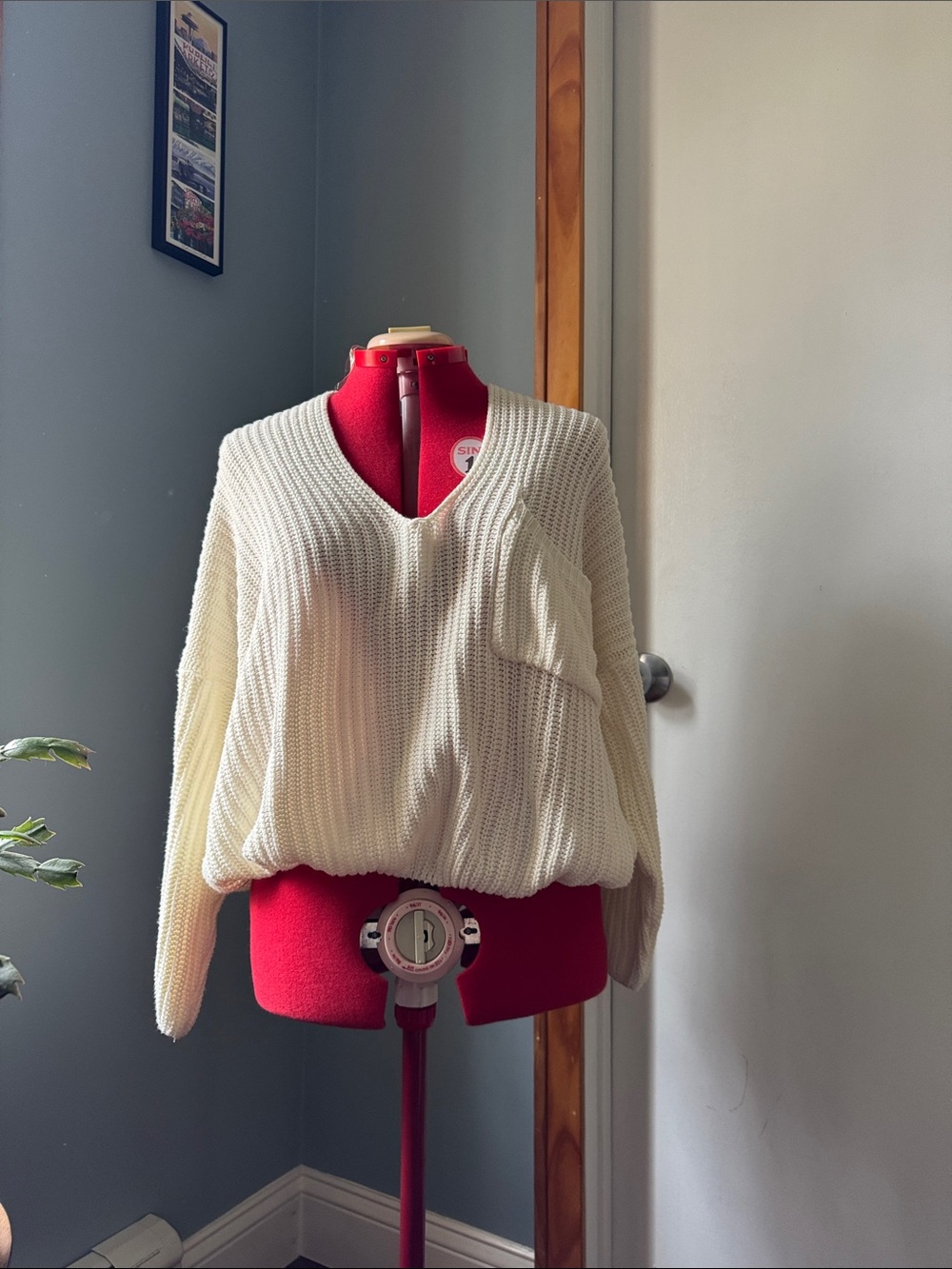 Miracle Cream V-Neck Chunky Knit Sweater